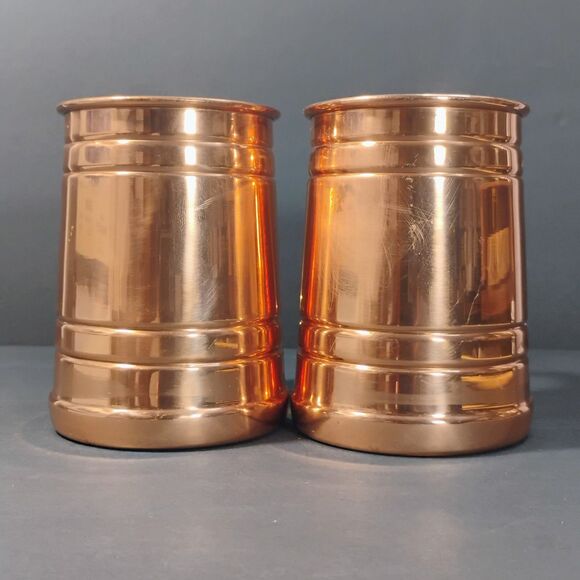 Copper Stainless Steel Moscow Mule Tankarts Mug Set Of 2 Old Style Beer Cups Lot - Picture 10 of 11